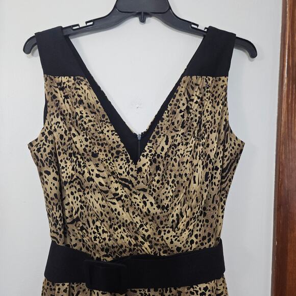 Adrianna Papell Silk Leopard Print Sleeveless Belted V-Neck Cocktail Dress 16W - Picture 4 of 14